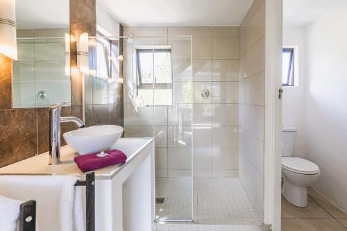 a bathroom with a sink and a shower at Absolute Bosch Guest House in Stellenbosch
