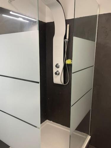 La salle de bains est pourvue d'une douche. dans l'établissement Jolie appartement dans résidence avec piscine, à Carnoux-en-Provence