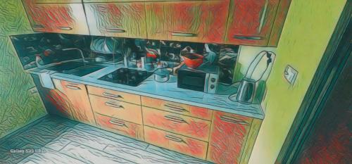 un dibujo de una cocina con microondas en Pokój gościno pracowniczy en Wola Mrokowska