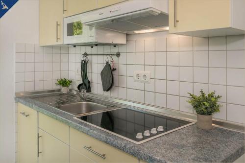 una cucina con lavandino e bancone di Ferienanlage Seeblick Meerchen a Ostseebad Koserow