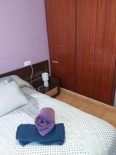a bedroom with a bed with a towel on it at Apartamento Mandala in Deltebre