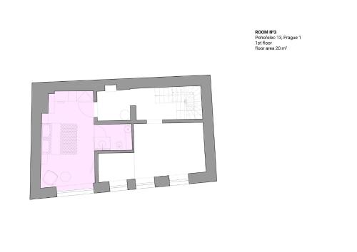 a floor plan of a house with pink at Fancy apartments by Prague Castle in Prague