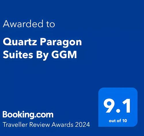 a blue sign with the text awarded to quark paragon suites by gm at Quartz Paragon Suites By GGM in Malacca