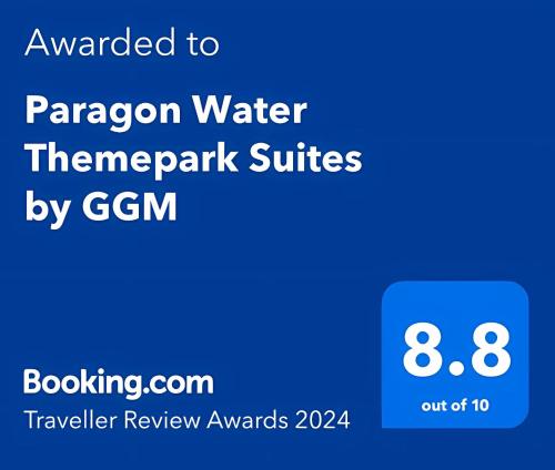 a blue sign with the text awarded to panagon water thermark suffix at Paragon Water Themepark Suites Melaka by GGM in Melaka