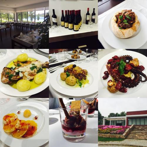 a collage of pictures of plates of food and drinks at Vilaportuguesa in Vila Velha de Ródão