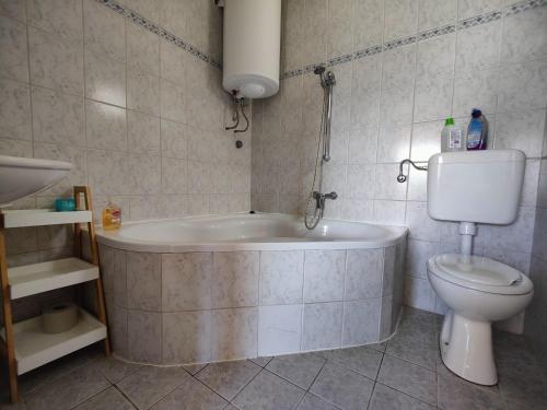 La salle de bains est pourvue d'une baignoire et de toilettes. dans l'établissement Apartments Fida, à Vir