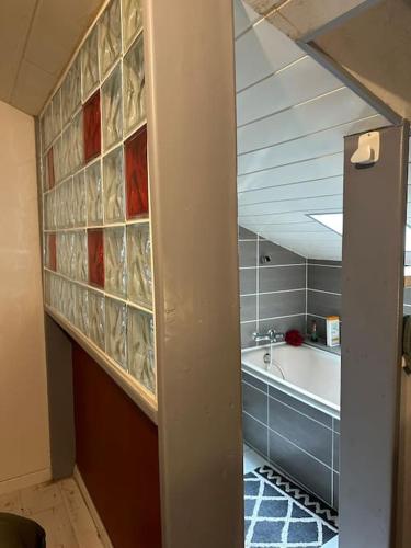 une salle de bain avec un lavabo et une baignoire dans l'établissement Maison de charme - Cœur de Brest, à Brest