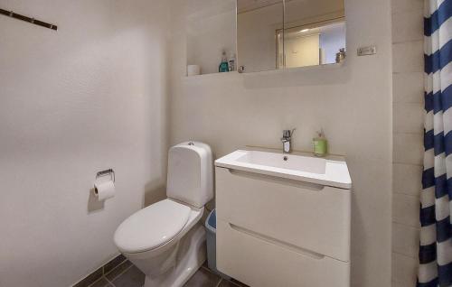 Baño pequeño con aseo y lavamanos en Beautiful Home In rkeljunga With Kitchen en Orkelljunga