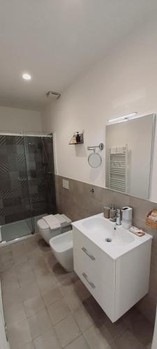 a bathroom with a sink and a toilet and a shower at BARBARA Classy Apartments 103, Wellness in Siracusa