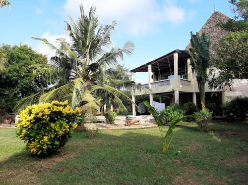 a house with a palm tree in front of a yard at Villa Simba in Galu