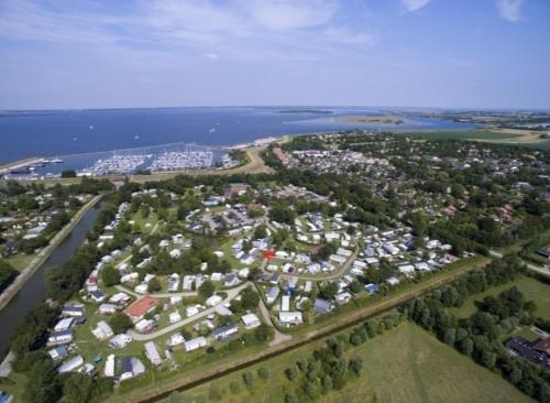 an aerial view of a city with a park at Meerbrise in Brouwershaven