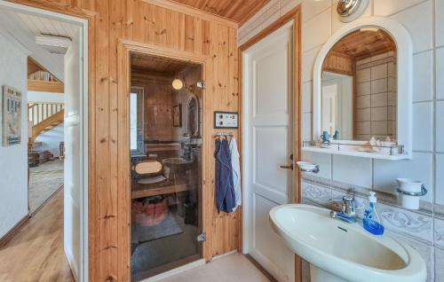 a bathroom with a sink and a mirror at Awesome Home In Vstra Frlunda With Sauna in Västra Frölunda