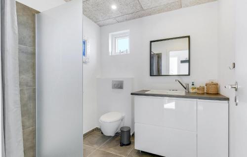 a white bathroom with a toilet and a mirror at Beautiful Home In Haderslev With Kitchen in Haderslev