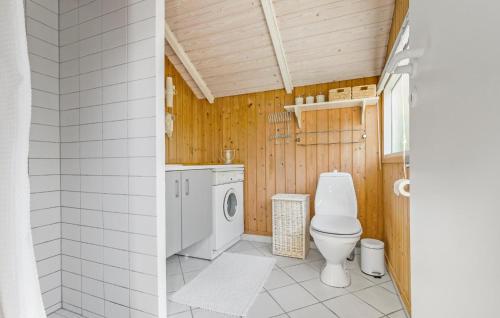 ティスヴィレライにあるNice Home In Tisvildeleje With Wifiのバスルーム(トイレ、洗濯機、乾燥機付)