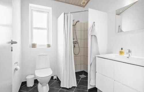 a white bathroom with a toilet and a sink at Beautiful Home In Faaborg With Sauna in Fåborg