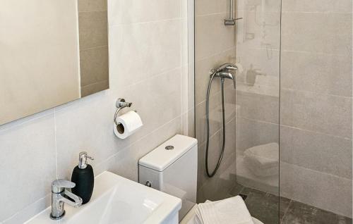 een badkamer met een douche, een toilet en een wastafel bij Cozy Home In Hrvace With Jacuzzi in Hrvace