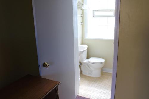ein Bad mit einem weißen WC und einem Fenster in der Unterkunft Crest Motel in Bartlett
