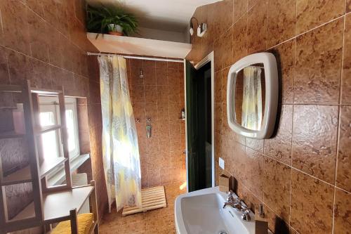 a bathroom with a sink and a mirror at Homestay in Tuscan countryside with private bathroom and terrace in Borselli