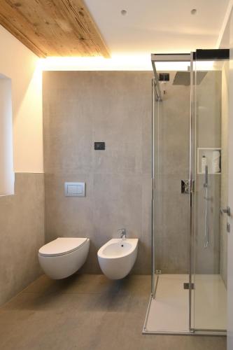 a bathroom with a toilet and a sink and a shower at Origini Holidays in Sedico