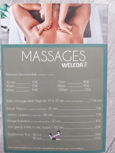 un folleto para un sitio web de masajes en Gite du Prinas, en Gréolières
