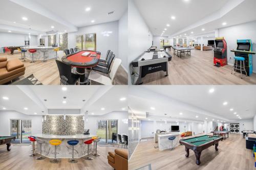 a room filled with tables and ping pong balls at Big Villa,4 Masters, Heated Pool, Hot Tub, Sauna in Blakeslee