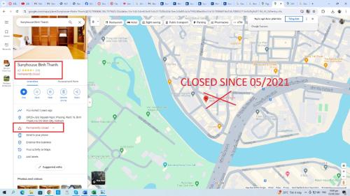 een screenshot van een Google-kaart met een rode pijl bij SunnyHouse Binh Thanh in Ho Chi Minh-stad