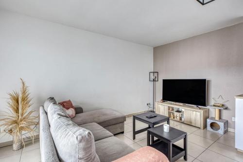 een woonkamer met een bank en een flatscreen-tv bij Beautiful apartment in the heart of Annecy in Annecy