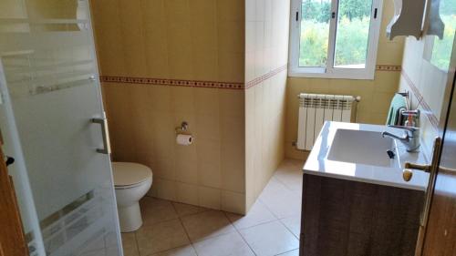 a bathroom with a toilet and a sink at Casa de campo tranquila en vilar cerca de santiago in Touro