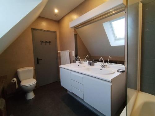 a bathroom with a sink and a toilet and a window at Sur la route de Chambord in Muides-sur-Loire