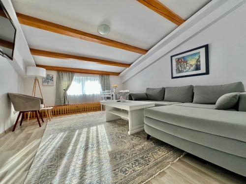 a living room with a couch and a table at Parc Vatra Dornei 2 - Family, couples & groups in Vatra Dornei