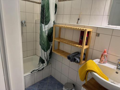 W łazience znajduje się prysznic i umywalka. w obiekcie Altbau mit Wartberg - Blick w mieście Pforzheim