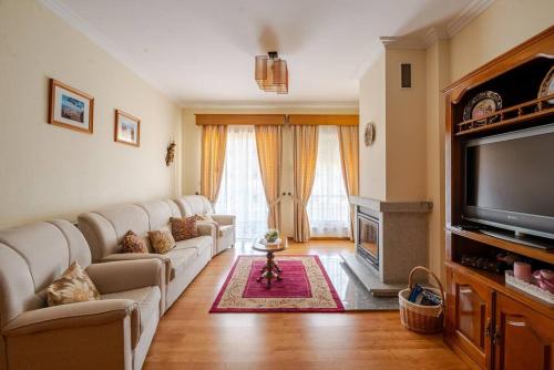 a living room with a couch and a television at Remédios Apartment in Lamego