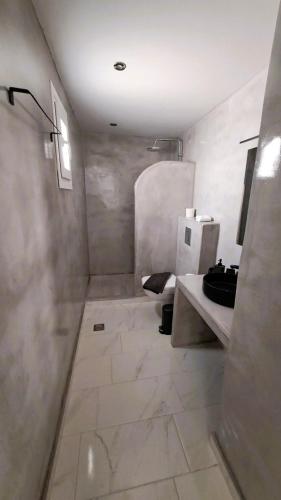 a bathroom with a toilet and a sink at Lava Guesthouse Prive in Karterados