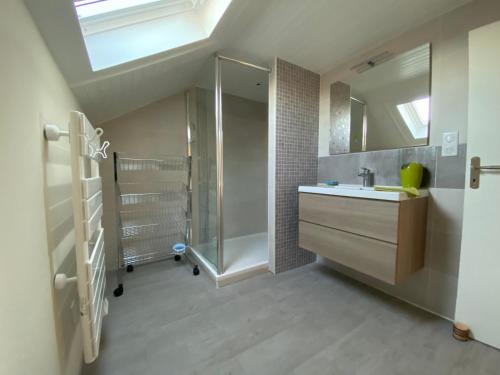 une salle de bain avec un lavabo et une douche dans l'établissement My Noï Home, à Arcachon