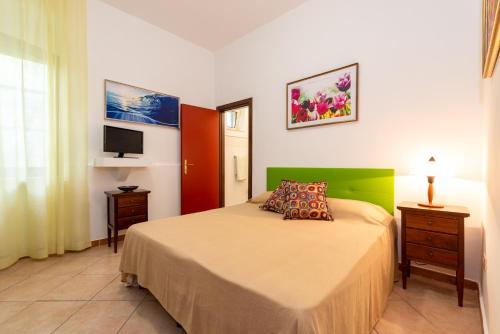 a bedroom with a bed and a tv on the wall at B&B Hibiscus in Agropoli