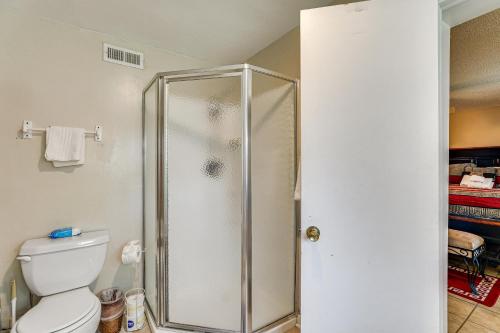 a bathroom with a shower and a toilet at Screened Porch and Grill Spacious Charleston Home! in Charleston