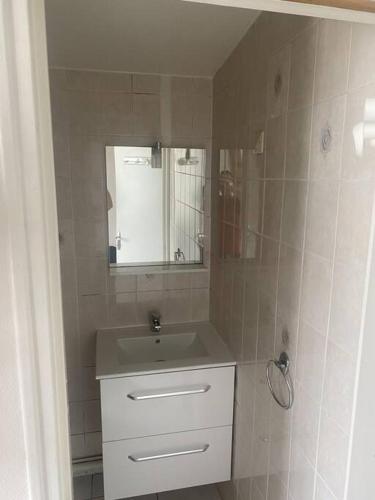 une salle de bain avec un lavabo et un miroir dans l'établissement Studio Sacré-Cœur - Chappe, à Paris