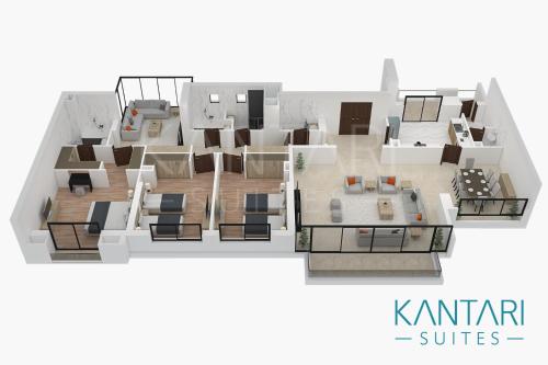 a rendering of a floor plan of a house at Kantari Suites in Beirut