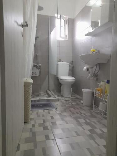 a bathroom with a toilet and a sink at Andros Escape Chora in Andros