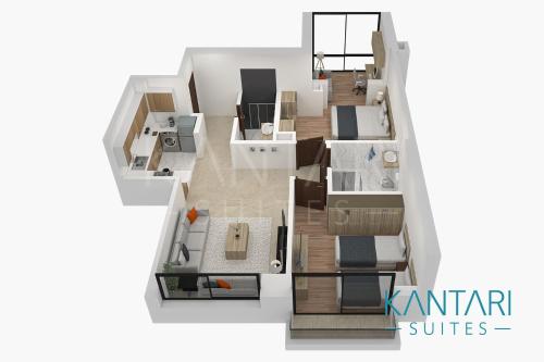 a rendering of a floor plan of a house at Kantari Suites in Beirut