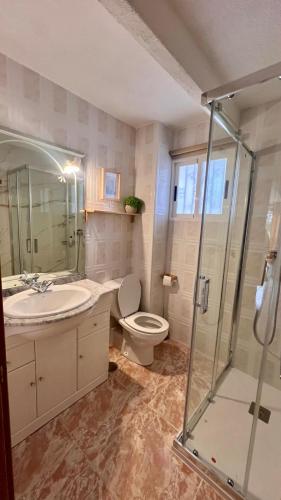 a bathroom with a toilet and a sink and a shower at Apartamento Pedro in Benidorm