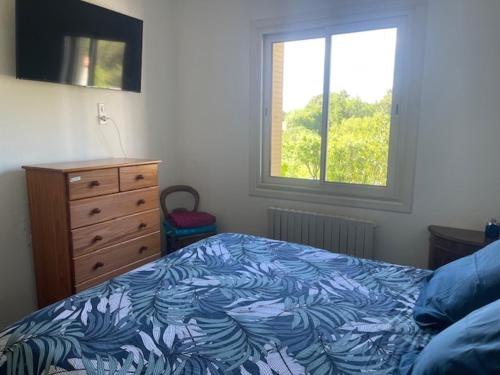 une chambre avec un lit, une commode et une fenêtre dans l'établissement Maison idéale pour famille proche de toutes commodités, à Carpentras