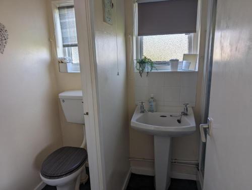 a small bathroom with a toilet and a sink at Hemsby Holiday Home - Norfolk beach & seaside fun in Great Yarmouth