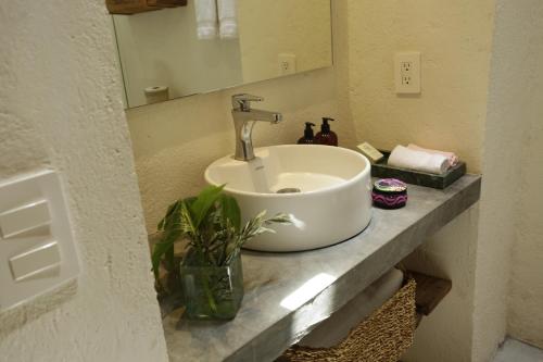 a sink in a bathroom with a mirror at Orchid House San Miguel de Allende in San Miguel de Allende