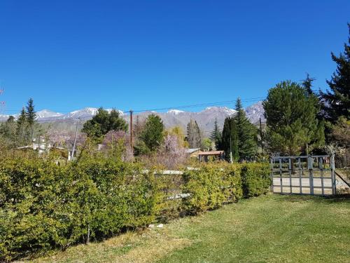 a gate in a yard with mountains in the background at Las Lavandas Potrerillos in Potrerillos