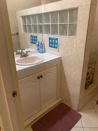 W łazience znajduje się umywalka i lustro. w obiekcie Anne Marie Villas w mieście Castries