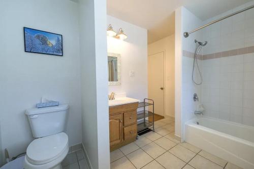 a bathroom with a toilet and a sink and a tub at Mountain View, near Yosemite & Bass Lake, BBQ, Fireplace,EVC in Oakhurst