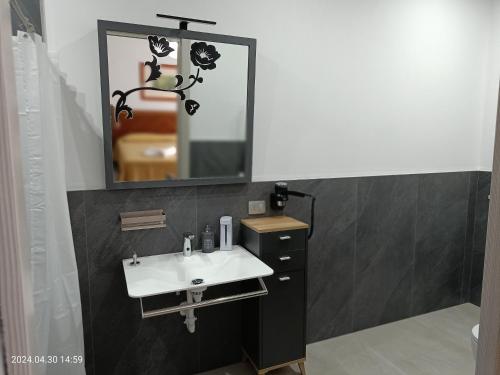 a bathroom with a sink and a mirror at Villa Mariana Bed and Breakfast in Saluzzo
