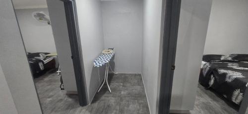 a room with a mirror and a cat sitting on a chair at Mount Olivet House in Suva