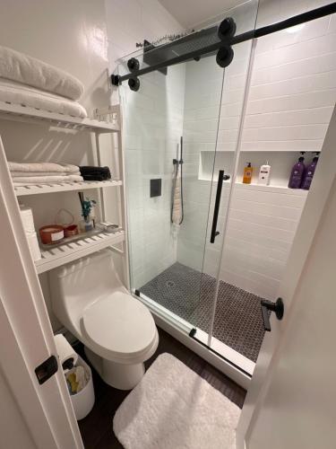 a bathroom with a toilet and a shower at Condo in Dana Point in Dana Point
